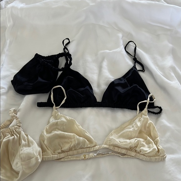Zara Black and Cream Lace Triangle Bralette Set - Picture 1 of 1